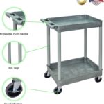 Luxor 2 Shelf Plastic Utility Cart with Spacious Tub Shelves – 300lb Weight Capacity – Grey2