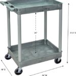 Luxor 2 Shelf Plastic Utility Cart with Spacious Tub Shelves – 300lb Weight Capacity – Grey3