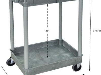 Luxor 2 Shelf Plastic Utility Cart with Spacious Tub Shelves – 300lb Weight Capacity – Grey3