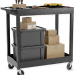 Luxor 2 Shelf Plastic Utility Cart with Spacious Tub Shelves – 400lb Weight Capacity – Black