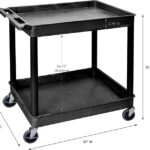 Luxor 2 Shelf Plastic Utility Cart with Spacious Tub Shelves – 400lb Weight Capacity – Black – 32 x 24