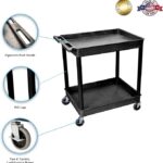 Luxor 2 Shelf Plastic Utility Cart with Spacious Tub Shelves – 400lb Weight Capacity – Black – 32 x 241