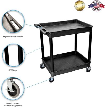 Luxor 2 Shelf Plastic Utility Cart with Spacious Tub Shelves – 400lb Weight Capacity – Black – 32 x 241 Luxor 2 Shelf Plastic Utility Cart with Spacious Tub Shelves – 400lb Weight Capacity – Black – 32 x 241