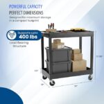 Luxor 2 Shelf Plastic Utility Cart with Spacious Tub Shelves – 400lb Weight Capacity – Black3