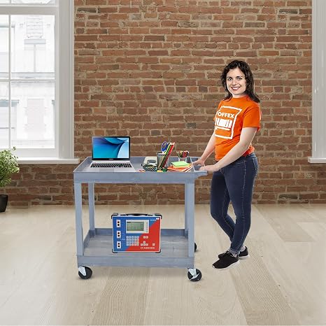 Chariot utilitaire Luxor 2 tablettes en plastique avec tablettes baignoires spacieuses – Capacité de poids de 400 lb – Gris