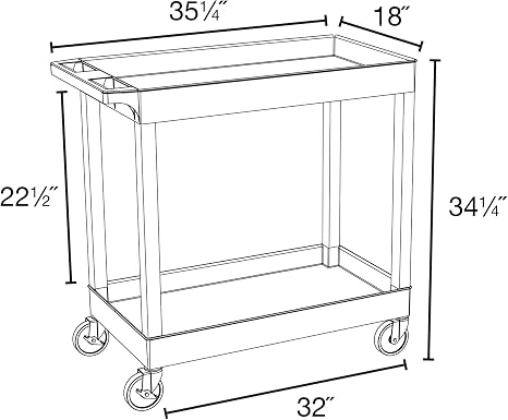 Luxor 2 Shelf Plastic Utility Cart with Spacious Tub Shelves – 400lb Weight Capacity – Grey2