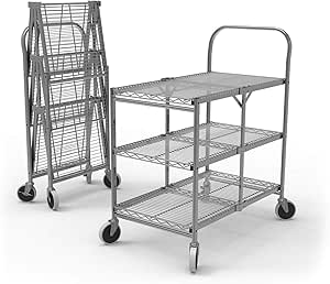Luxor 3 Shelf Collapsible Wire Utility Cart Silver