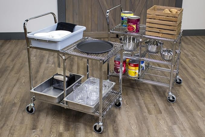 Chariot utilitaire pliable Luxor à 3 étagères en fil – Argent Chariot utilitaire pliable Luxor à 3 étagères en fil – Argent