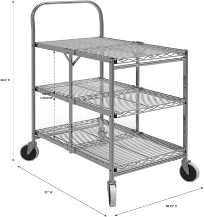 Luxor 3 Shelf Collapsible Wire Utility Cart – Silver1 Luxor 3 Shelf Collapsible Wire Utility Cart – Silver1