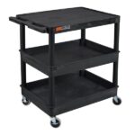 Luxor 3 Shelf Heavy Duty Plastic Utility Cart with 1 Flat Shelf & 2 Tub Shelves 300lb Weight Capacity Noir