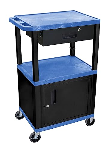 Luxor 3 Shelf Heavy Duty Plastic Utility Cart with Lockable Drawer and Lower Cabinet (Chariot utilitaire en plastique à 3 étagères avec tiroir verrouillable et armoire inférieure)