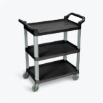 Luxor 3 Shelf Plastic Serving Cart with Aluminum Frame and Casters 200lb Weight Capacity