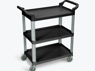 Luxor 3 Shelf Plastic Serving Cart with Aluminum Frame and Casters 200lb Weight Capacity