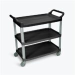 Luxor 3 Shelf Plastic Serving Cart with Aluminum Frame and Casters 300lb Weight Capacity