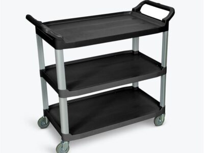 Luxor 3 Shelf Plastic Serving Cart with Aluminum Frame and Casters 300lb Weight Capacity