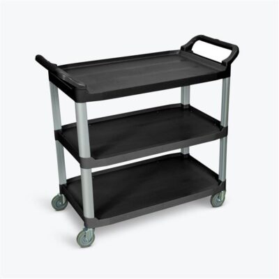 Luxor 3 Shelf Plastic Serving Cart with Aluminum Frame and Casters 300lb Weight Capacity