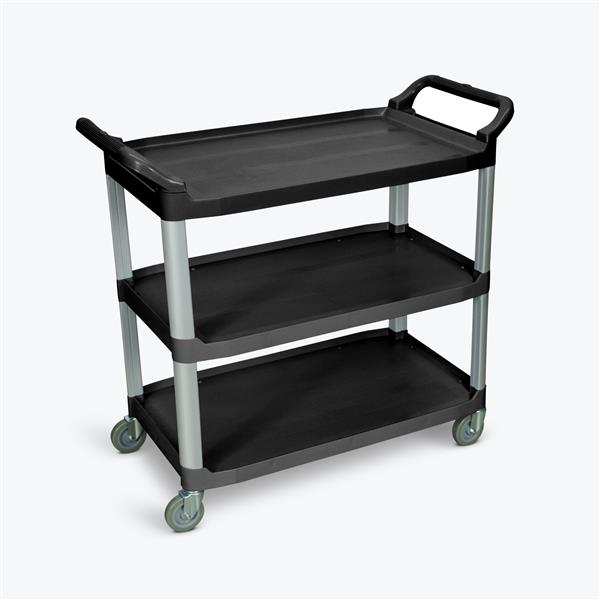 Luxor 3 Shelf Plastic Serving Cart with Aluminum Frame and Casters 300lb Weight Capacity (chariot de service en plastique à 3 étagères avec cadre en aluminium et roulettes) Luxor 3 Shelf Plastic Serving Cart with Aluminum Frame and Casters 300lb Weight Capacity (chariot de service en plastique à 3 étagères avec cadre en aluminium et roulettes)