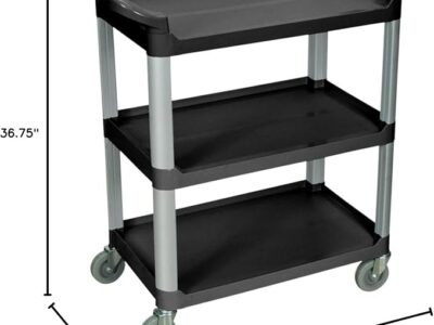 Luxor 3 Shelf Plastic Serving Cart with Aluminum Frame and Casters – 200lb Weight Capacity1