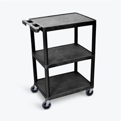 Luxor 3 Shelf Plastic Utility Cart 300lb Weight Capacity Black 24 x 18
