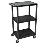 Luxor 3 Shelf Plastic Utility Cart with Flat Shelves, 3 outlets and 15' cord Capacity 400lb Weight Capacity Black