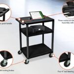 Luxor 3 Shelf Plastic Utility Cart with Flat Shelves, 3 outlets and 15′ cord – 300lb Weight Capacity – Black1