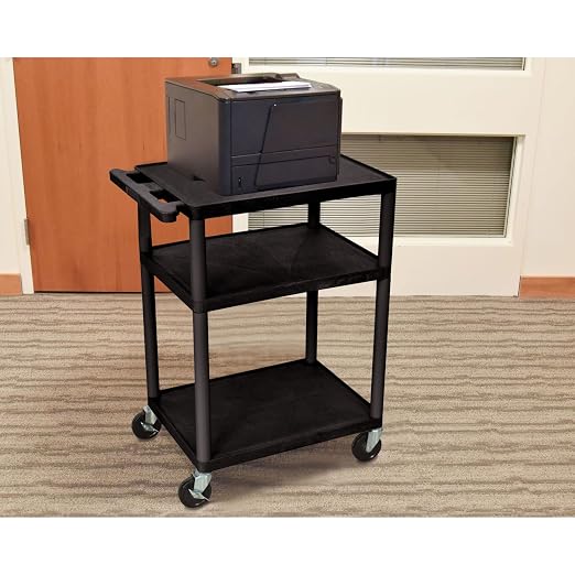 Luxor 3 Shelf Plastic Utility Cart with Flat Shelves, 3 outlets and 15′ cord – 300lb Weight Capacity – Black2 Luxor 3 Shelf Plastic Utility Cart with Flat Shelves, 3 outlets and 15′ cord – 300lb Weight Capacity – Black2