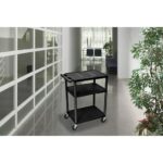 Luxor 3 Shelf Plastic Utility Cart with Flat Shelves, 3 outlets and 15′ cord – 300lb Weight Capacity – Black3