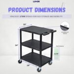 Luxor 3 Shelf Plastic Utility Cart with Flat Shelves, 3 outlets and 15′ cord – 400lb Weight Capacity – Black1