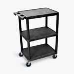 Luxor 3 Shelf Plastic Utility Cart with Flat Shelves 300lb Weight Capacity Black (chariot utilitaire en plastique à 3 étagères avec étagères plates)