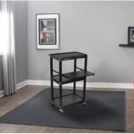 Luxor 3 Shelf Plastic Utility Cart with Flat Shelves, Side Pullout Shelf, 3 outlets and 15' cord 400lb Weight Capacity Black3