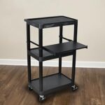 Luxor 3 Shelf Plastic Utility Cart with Flat Shelves, Side Pullout Shelf, 3 outlets and 15' cord 400lb Weight Capacity Black4