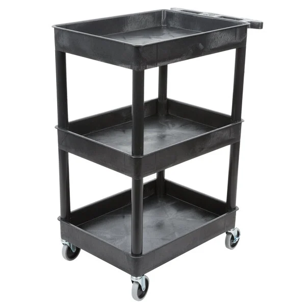 Luxor 3 Shelf Plastic Utility Cart with Spacious Tub Shelves 300lb Weight Capacity Black2