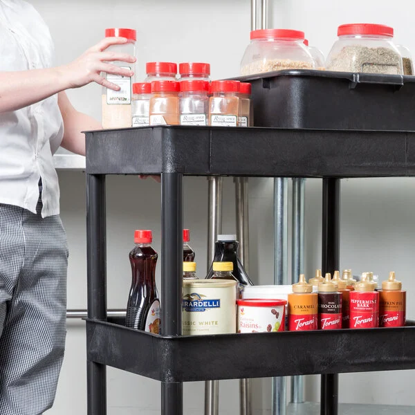 Luxor 3 Shelf Plastic Utility Cart with Spacious Tub Shelves 300lb Weight Capacity Black4