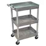 Luxor 3 Shelf Plastic Utility Cart with Spacious Tub Shelves 300lb Weight Capacity Grey
