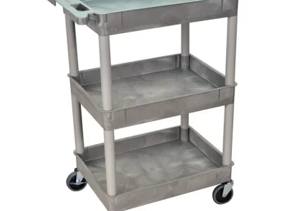 Luxor 3 Shelf Plastic Utility Cart with Spacious Tub Shelves 300lb Weight Capacity Grey
