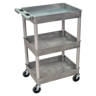 Luxor 3 Shelf Plastic Utility Cart with Spacious Tub Shelves 300lb Weight Capacity Grey (chariot utilitaire en plastique à 3 étagères avec étagères spacieuses)