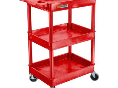 Luxor 3 Shelf Plastic Utility Cart with Spacious Tub Shelves 300lb Weight Capacity Red 24 x 18