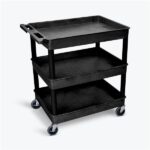 Luxor 3 Shelf Plastic Utility Cart with Spacious Tub Shelves 400lb Weight Capacity Black 32 x 24
