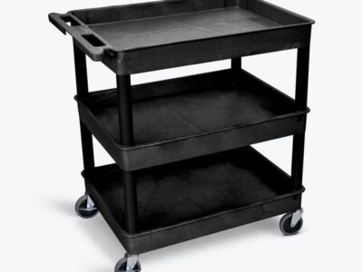 Luxor 3 Shelf Plastic Utility Cart with Spacious Tub Shelves 400lb Weight Capacity Black 32 x 24