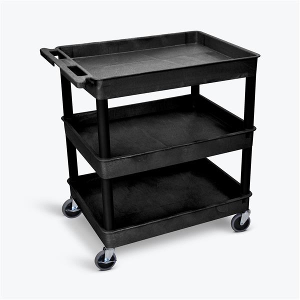 Luxor 3 Shelf Plastic Utility Cart with Spacious Tub Shelves 400lb Weight Capacity Black 32 x 24 Luxor 3 Shelf Plastic Utility Cart with Spacious Tub Shelves 400lb Weight Capacity Black 32 x 24
