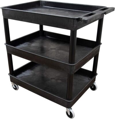 Luxor 3 Shelf Plastic Utility Cart with Spacious Tub Shelves – 300lb Weight Capacity – Black3 Luxor 3 Shelf Plastic Utility Cart with Spacious Tub Shelves – 300lb Weight Capacity – Black3