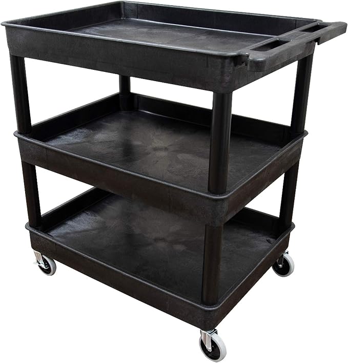 Luxor 3 Shelf Plastic Utility Cart with Spacious Tub Shelves – 300lb Weight Capacity – Black3
