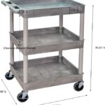 Luxor 3 Shelf Plastic Utility Cart with Spacious Tub Shelves – 300lb Weight Capacity – Grey