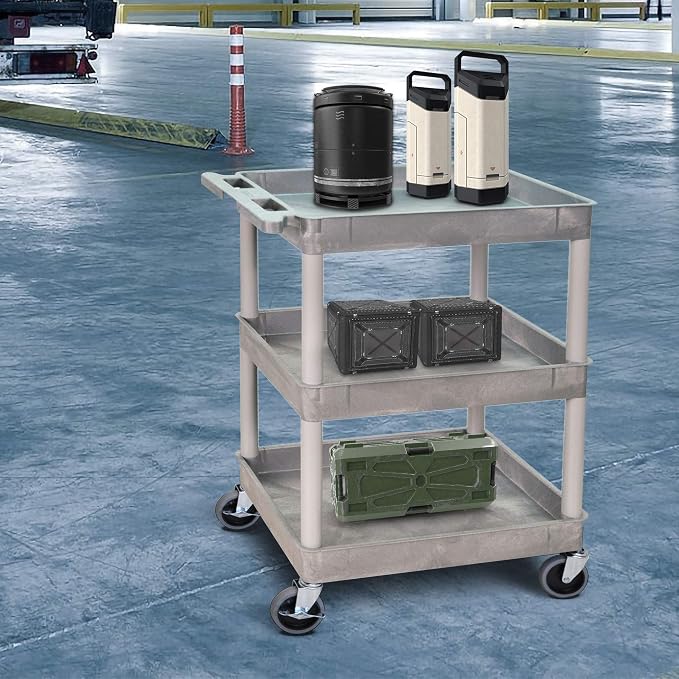 Luxor 3 Shelf Plastic Utility Cart with Spacious Tub Shelves – 300lb Weight Capacity – Grey2