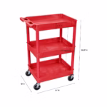 Luxor 3 Shelf Plastic Utility Cart with Spacious Tub Shelves – 300lb Weight Capacity – Red – 24 x 182