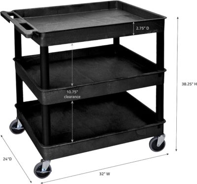 Luxor 3 Shelf Plastic Utility Cart with Spacious Tub Shelves – 400lb Weight Capacity – Black – 32 x 242 Luxor 3 Shelf Plastic Utility Cart with Spacious Tub Shelves – 400lb Weight Capacity – Black – 32 x 242