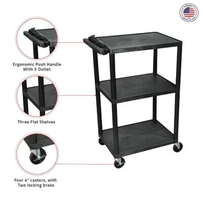 Luxor 3 Shelf Plastic Utility Cart – 300lb Weight Capacity – Black – 24 x 181 Luxor 3 Shelf Plastic Utility Cart – 300lb Weight Capacity – Black – 24 x 181