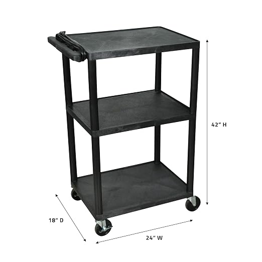 Luxor 3 Shelf Plastic Utility Cart – 300lb Weight Capacity – Black – 24 x 182