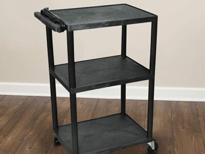 Luxor 3 Shelf Plastic Utility Cart – 300lb Weight Capacity – Black – 24 x 183