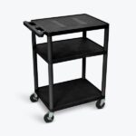 Luxor 34inch 3 Shelf Heavy Duty Plastic Utility Cart with 3 Flat Shelves 300lb Weight Capacity Black with Black Legs 24 x 18